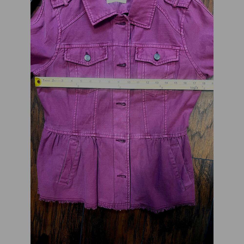 Altar'd State Raw Hem Peplum Rose Color Barbicore Button Jacket Women's Size L - Picture 8 of 10